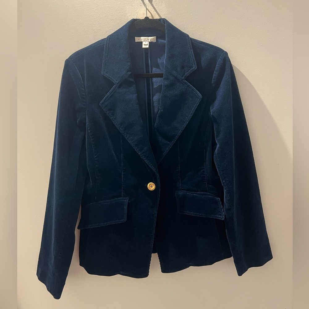 St. John Sport Navy Corduroy Blazer | Tailored Cotton Stretch Jacket | Size 8 - Picture 2 of 7